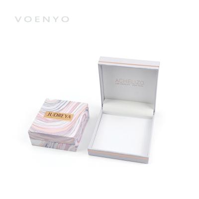 China Plastic Outer Flip Open Jewelry Box Plastic Material Package With Cuts Jewelry Brand Case Holder Necklace Cards Velvet Custom Box for sale