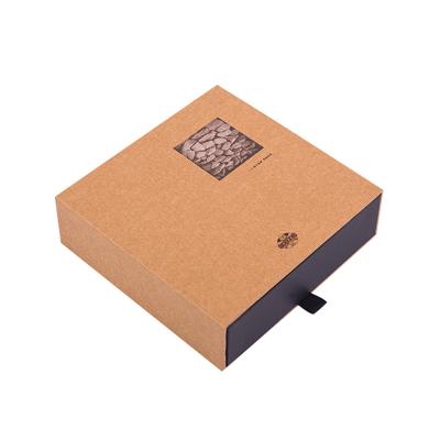 China voenyo handmade eco pull out product black and brown suction box kraft paper packaging custom logo for sale