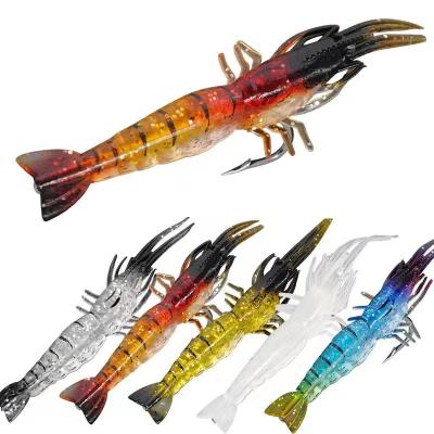 China 2023 New 3.8g Flat Luminous Soft Plastic PVC Claw Shrimp 9cm Shrimp Lures Artificial Bait With Hook for sale