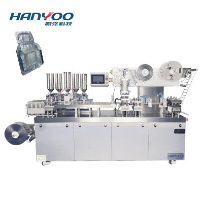 China High Efficiency HANYOO DPP-360Y Liquid Olive Oil Honey Blister Packing Machine Red Worm Milk Filling Perfume Olive Oil Packing for sale