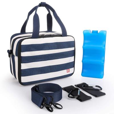 China Custom Portable Insulated Base Striped Cooler Cooler Bags Baby Breastpump Blue and White Bottl Baby Breastmilk Bag Cooler Bags for Kids for sale