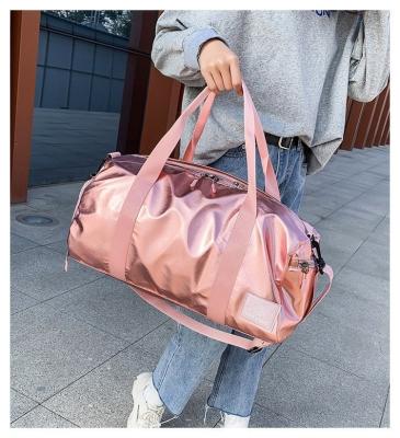 China Custom Fashion Logo Travel Garment Rose Metallic Luxury Holographic Gym Weekend Rose Gold Sequin Brand Plain Overnight Duffel Bag for sale