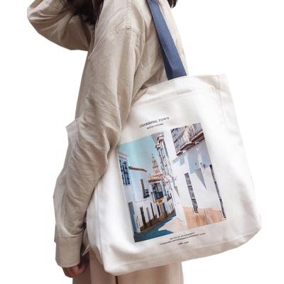 China White Lazy Style Literature Style Women One Shoulder Bag Canvas Shopping Bag Student Satchel Large Volume Tote Bag for sale