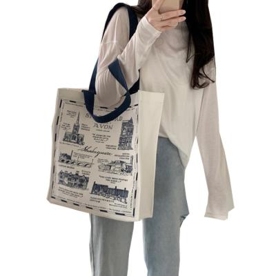 China Retro Simple Handled Canvas Bags Men And Women Shoulder Bags Large Shopping Bags School Bags Heavy Duty Canvas Tote Bag Large for sale