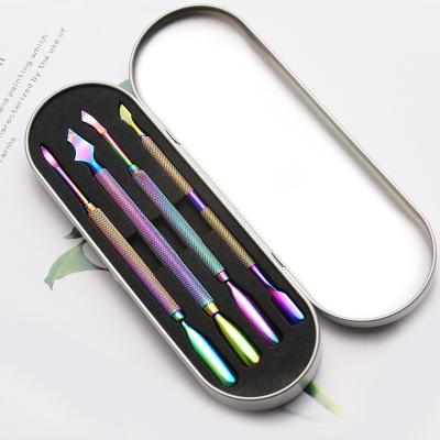 China Durable+waterproof+reusable Nail Cuticle Pusher Customized Logo Stainless Steel Nail Pusher Gel Nail Polish Remover Tools for sale