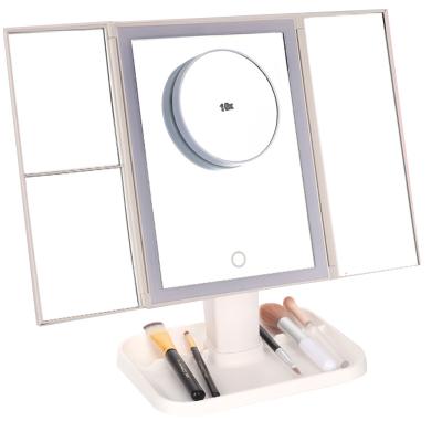 China Triple Lighted Mirror with Lights 72 LED Vanity Mirror Design Makeup Touch Control Mirrors for sale