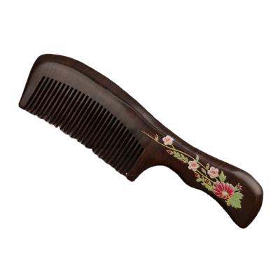 China Chinese Style Travel Portable Chinese Style Handmade Sandalwood Painted Carving Wood Comb Wooden Hair Comb Hair Brush for sale