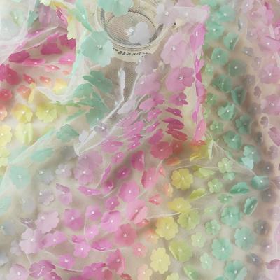 China Fashion Anti-Static 3D Embroidered Flower Mesh Embroidery Tulle Fabric for sale