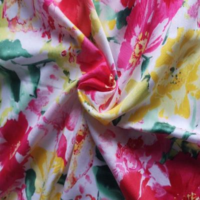 China 40*40/130*80 120gsm Dress Weave Flower Print Satin Customized Antibacterial Silk Cotton Fabric for sale