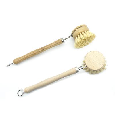 China Eco-friendly Sustainable Kitchen Bottle Dish Brush Vegetable Scrubber Pot Sweep Bamboo Sisal Fiber Cleaning Brush With Handle for sale