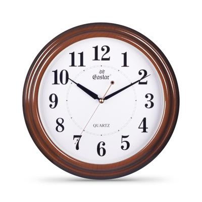 China Antique Style Cheap And Simple Round Grain Border Arabic Numerals Plastic Wooden Wall Clock for sale