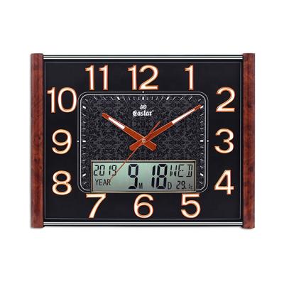 China Handy LCD Calendar Time Scale Frame Calendars Wooden Grain Square Wal Clock 3D Digital Luminous Wal Clock for sale