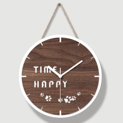 China Fashion Style Round Acrylic Happy Time Home Creative BREF Rope Wall Clock for sale