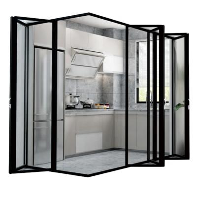 China Design Bi Fold Doors Corner Bi Fold Doors Black Color Aluminum Soundproof/Water Resistance Corner Glass Folding Door for sale