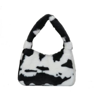 China Cute Lady Design Fuzzy Shoulder Bags Women Fur Handbags High Quality Colorful Furry Purse Cow Pattern Handbags for sale