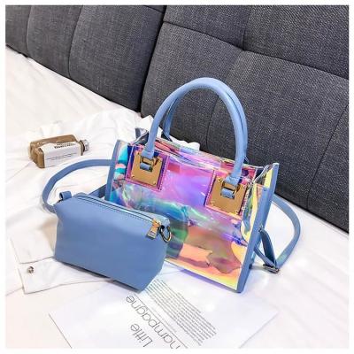 China 2021 Fashion Trend High Quality New Women 2pcs Shoulder Tote Clear Jelly Purses Women Bags Set Transparent Handbags for sale