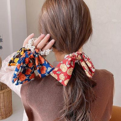 China European and American French hair band flower head rope flower head pearl rope ponytail cute ponytail hair accessories Korea style cute retro hair accessories for sale