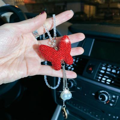 China 2021 Hot 2021 Diamond-studded Decorative Hanging Pearl Clay Metal Ornaments Butterfly Ceramic Car Pendant Lanyard for sale