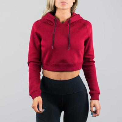 China Other Wholesale Cropped Fleece Top Women's Red Hoodie Gym Streetwear Clothing Polyester Cotton Blend Hoodie for sale