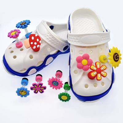 China Hot Selling Creative Shoe Buckle Flower Shoe Charms Accessories Spring Shoe Decorations PVC Croc Buckle For Adult Kids Wristbands Wristbands for sale