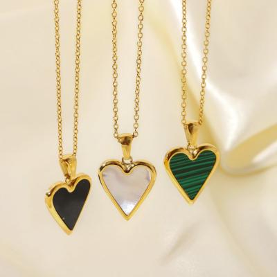 China 18K Gold White Shell/Green Malachite/Trendy Net Red Women's Black Steel Shell Jewelry Heart Pendant Necklace Stainless for sale