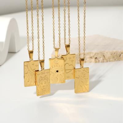 China TRENDY Customize Stainless Steel Necklace Design Jewelry Trendy Pvd 18k Gold Plated Simple Square Pendant Necklace for sale