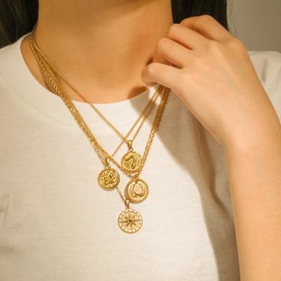 China FASHIONABLE Hot Selling 18K Gold Plated Embossed Stainless Steel Effect Medal Pendant Necklace for sale