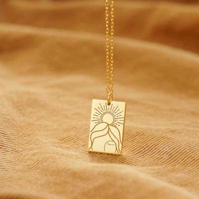 China FASHIONABLE Personalized Abstract Art 18K Gold Plated Stainless Steel Necklace Square Sun Pendant Necklace For Women Jewelry for sale