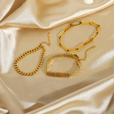 China FASHIONABLE Adjustable Stackable Stainless Steel Chunky Hip Hop Cuban Chain Paperclip Chain 18K Gold Plated Cuban Chain Bracelet for sale