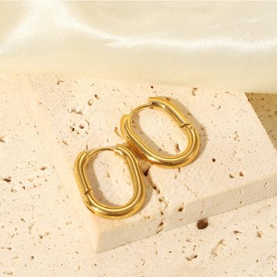 China Fashion Jewelry 14k Gold Stainless Steel Circle Geometric Waterproof Oval Earrings CLASSIC U Shape Huggie Earring for sale