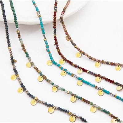 China New Design Stainless Steel Gemstone Stone TRENDY Natural Beaded Disc Coin Pendant Necklace For Women Jewelry for sale