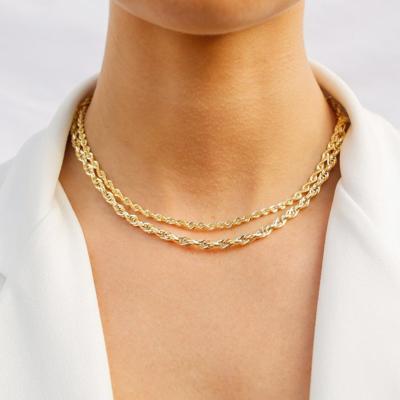 China Wholesale TRENDY 3mm 4mm Stainless Steel PVD Plated Gold Twisted 14k Rope Chain Necklace for sale