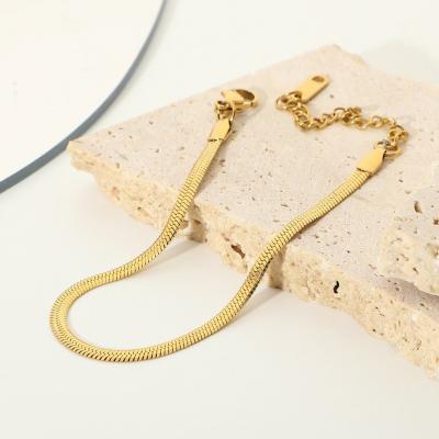 China Simple Tasty FASHIONABLE Snake Chain Bracelet 18K Gold Plated Stainless Steel Flat Fishbone Snake Chain Bracelet For Women for sale