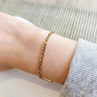 China CLASSIC Simple Classic Gold Plated Jewelry Stainless Steel Link Figaro Chain Bracelet for sale