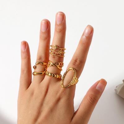 China FASHIONABLE Wholesale Stainless Steel Jewelry Stackable Ring 18k Gold Plated Link Chain Geometric Open Adjustable Rings for sale