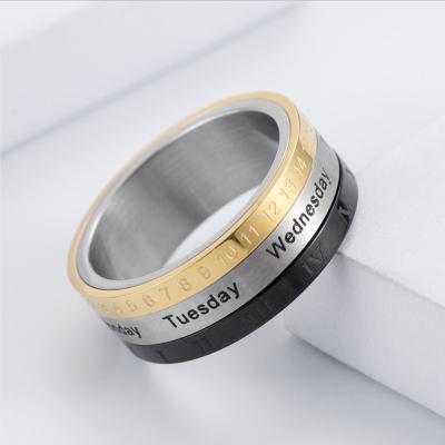 China Custom Punk Ring Stainless Steel Jewelry Calendar Roman Numeral Time Rotatable Digital Arabic Numeral Ring for sale