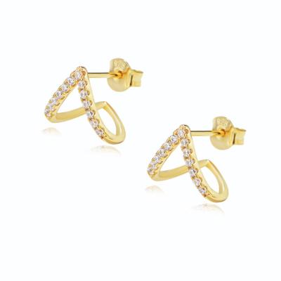 China FASHIONABLE Fashion 925 Sterling Silver Micro-Inlaid Zircon Geometric Hollow Triangle Stud Earrings for sale