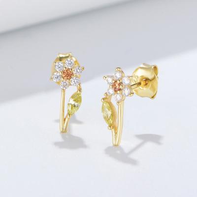 China TRENDY 18k Gold Silver Jewelry Mini Cz Flower Stud Earrings For Women for sale