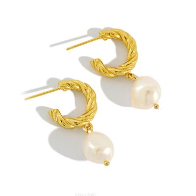 China Newest FASHION Baroque Pearl Earrings 925 Sterling Silver Fashion Gold Plated Dangle Pearl Earrings Jewelry for sale