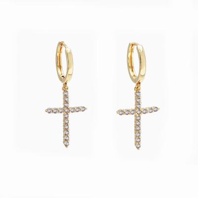 China CLASSIC Fashion Jewelry White Shiny CZ Charm Cross Drop Earrings for sale