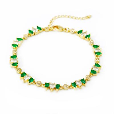 China FASHIONABLE Design Luxury Brass Jewelry Fashion Green Glass Zircon White Bracelet For Women for sale