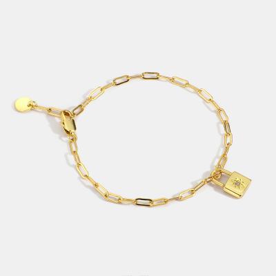 China New Trendy Fashion 14K Gold Plated CZ Padlock Lock Charm Bracelet For Women Jewelry for sale