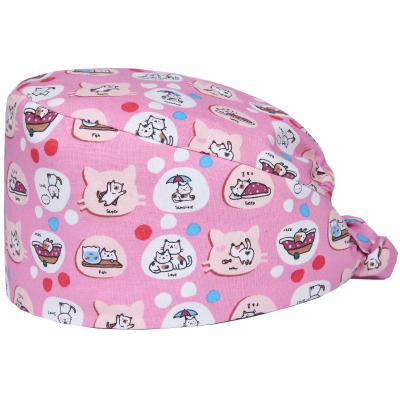 China Soft Innerbrow Cotton Headband Scrub Hat For Doctor Surgical Hat Unisex 100% Cotton Cat Pattern Medical Nurse Scrubs Hats for sale