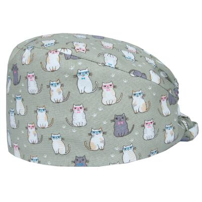 China Soft Innerbrow Cotton Headband Scrub Hat For Nurses Pattern Cat Nurse Scrubs Caps Medical Nurse Surgical Hat Unisex 100% Cotton for sale