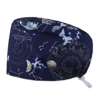 China Soft Homefront Cotton Headband Solar System Pattern Scrub Hat Medical Caps Doctor Surgical Hat Unisex 100% Cotton for sale