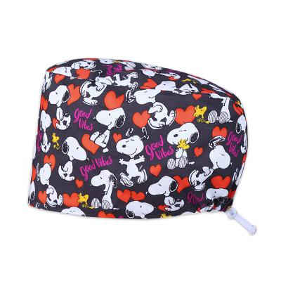 China Cotton Inner Soft Headband Good Friends Pet Pattern Vet Scrub Hat Medical Caps Doctor Surgical Hat Unisex 100% Cotton New Design for sale