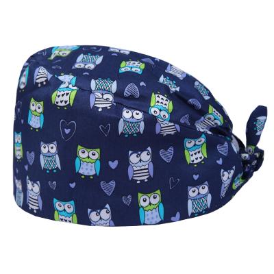 China Dental Beauty Salon Cotton Headband Owl Print Working Scrub Hat Nurse Caps Inner Soft Medical Hat Doctor Surgical Scrub Hat For Long Short Hair for sale