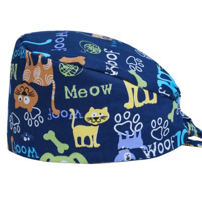 China Cat Dog Print Working Scrub Headband Cotton Forehead Cotton Nurse Hat Inner Soft Medical Caps Dental Beauty Salon Doctor Surgical Scrub Hat For Long Short Hair for sale