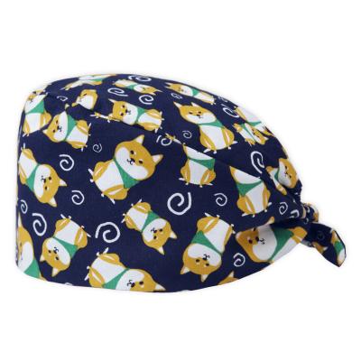 China Soft Inner Forehead Cotton Headband Cartoon Print Work Scrubs Unisex Medical Dentist Scrub Cap Caps Doctor Surgical Nurse Hat For Long Short Hair for sale