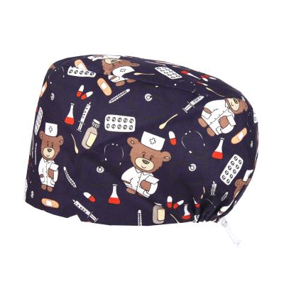 China Doctor Scrub Hats Unisex Cartoon Nurse Surgical Hats Men Inner Soft Medical Pet Bear Headband Cotton Cotton Front Working Hospital Scrubs Hats For Doctor for sale